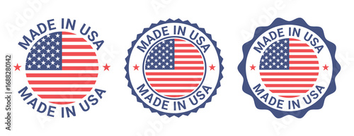 Made in USA Labels Icon, American Flag product emblem logo, Set of made in the usa labels Vector illustration	