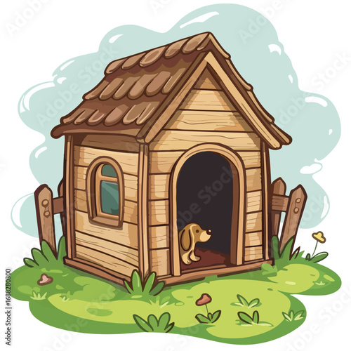 vector, illustration, animal, house, pet, icon, funny, dog, home, cute, cartoon, hamster, domestic, adorable, puppy, character, object, design, wooden, little, rodent, small, box, background, rat, mou