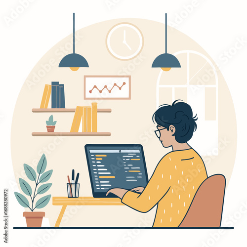 Male software developer working on code at his desk.