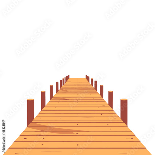 Wooden Pier Perspective View Leading To White Background Under Sunlight