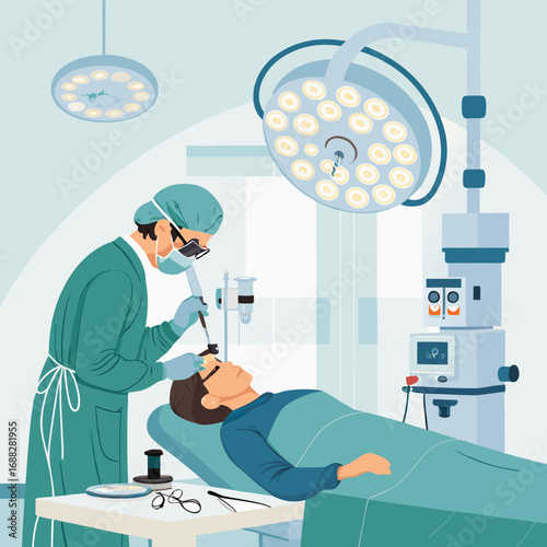 Ophthalmologist Performing Eye Surgery in a Modern Operating Room.
