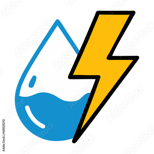  Water drop and lightning bolt icon representing hydroelectric power and energy.