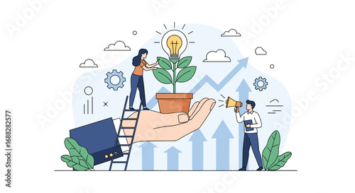 Illustrating the concepts of business growth and innovative startup development fostering economic expansion