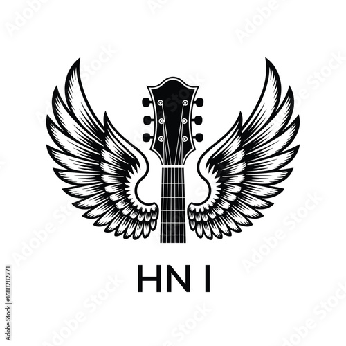 HNI Guitar Wings Company logo. HNI Rock Music logo design for entrepreneur and business. HNI best Music icon.
