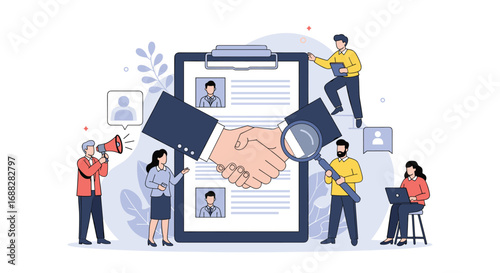 Hiring process people reviewing candidate profiles for job opportunity selection and employment decisions