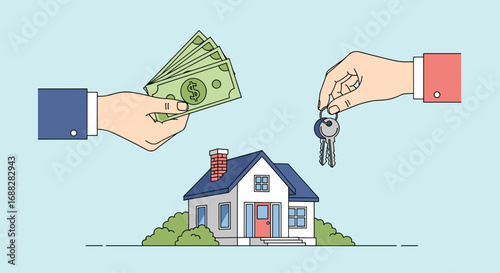 Securely exchange cash for a house and keys symbolizing property ownership and investment