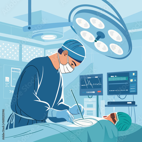 Surgeon performing a delicate operation in a modern operating room.