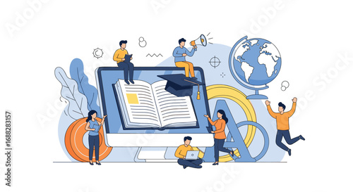Illustrating the concept of online learning and educational technology development through digital education resources