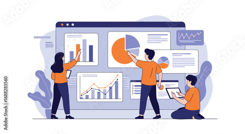 Analyzing business growth trends with data visualization tools and expert team collaboration for strategic decision making