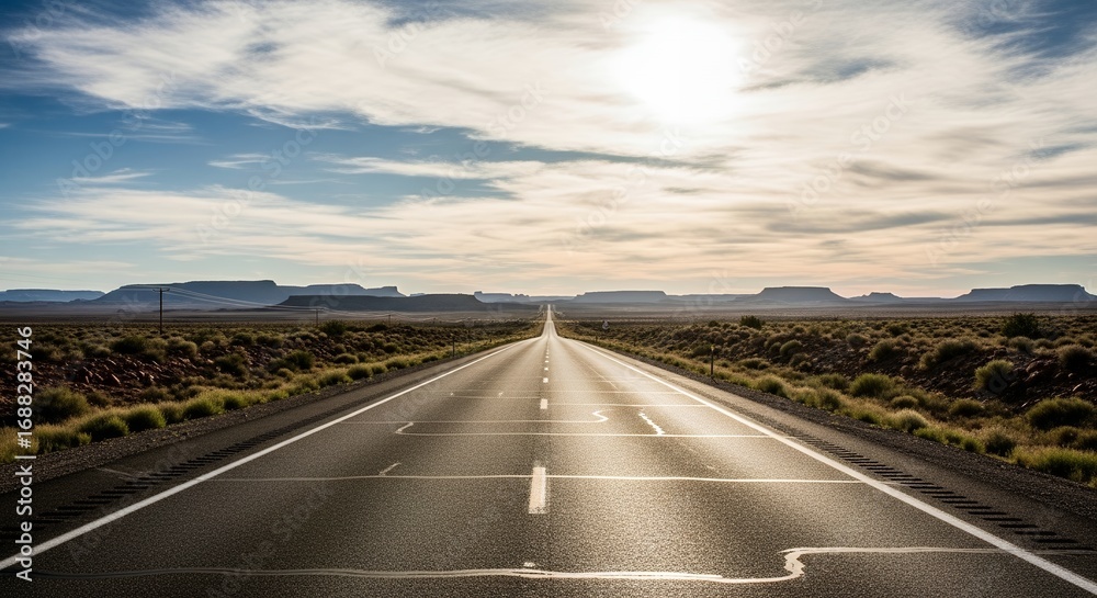 Fototapeta premium Hit the open road and embrace adventure with this scenic Arizona highway landscape at sunset