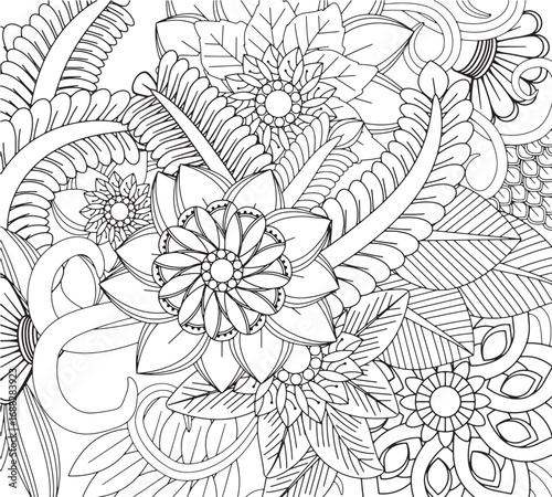 Vector illustration flowers coloring pages for adults 