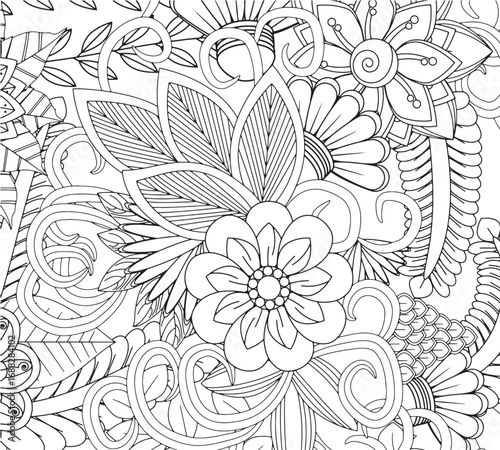 Vector illustration flowers coloring pages for adults 