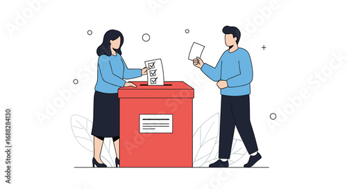 Citizens participating in democratic elections casting their votes into a ballot box during a civic event