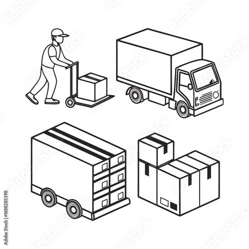 Logistics in motion A delivery worker moving packages with efficiency and care outlined in a clean