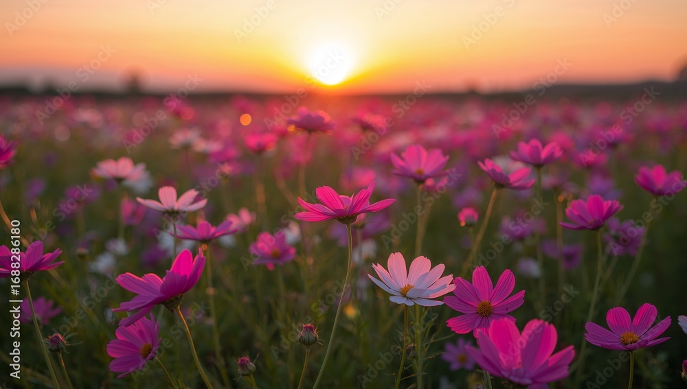 Obraz premium Floral Abundance at Dusk. A Symphony of Pink and White, Illuminated by the Setting Sun.
