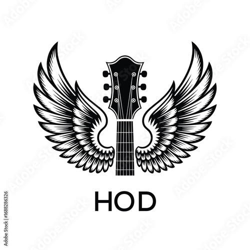 HOD Guitar Wings Company logo. HOD Rock Music logo design for entrepreneur and business. HOD best Music icon.
