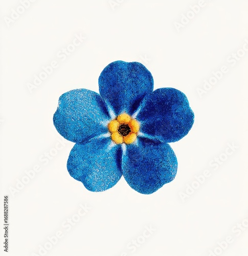 Close-up of a single, vibrant blue forget-me-not flower