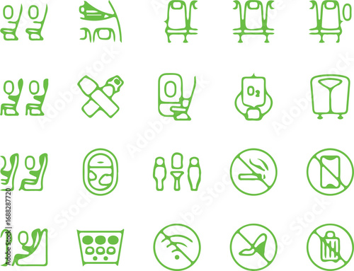 Set of Green Line Icons for Hygiene, Safety, and Behavior – Vector Outline Symbols