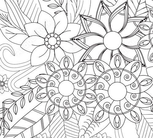 Decorative floral element coloring pages for adults 
