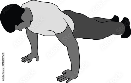 Man performing push-ups exercise on the floor, fitness concept.