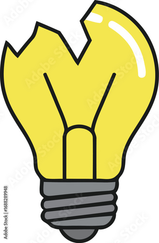 A broken, yellow lightbulb; shattered glass; symbolizes a lost idea or failure.