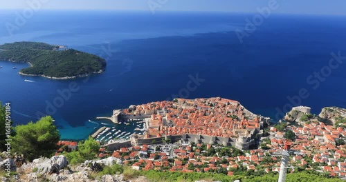 Locked off stationary 4K motion view of the old tourist city of ancient Dubrovnik, Croatia, Europe