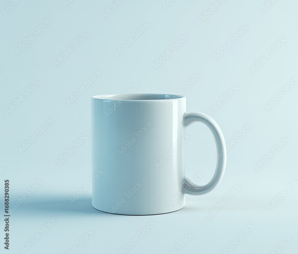 Fototapeta premium Blank white mug on light blue background
