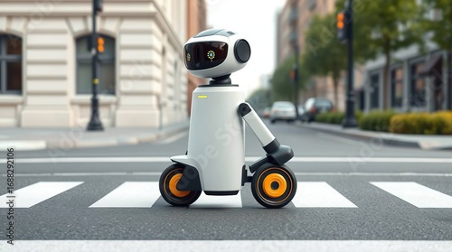 Robot crossing city street.