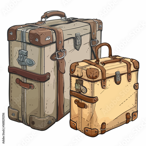 suitcase, bag, travel, leather, luggage, briefcase, case, box, handle, vintage, retro, old, object, business, brown, icon, baggage, journey, antique, isolated, vector, lock, portfolio, trip, black