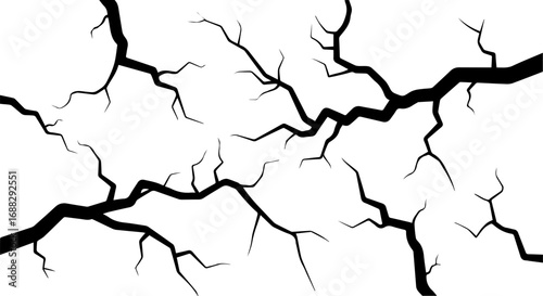 Abstract vector illustration of a major crack spreading across a white surface, symbolizing a fissure, fracture, damage, or the effect of a natural disaster