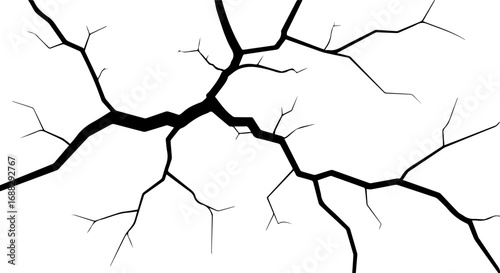 Vector illustration of a bold black crack isolated on a white background, representing fracture, damage, and abstract texture