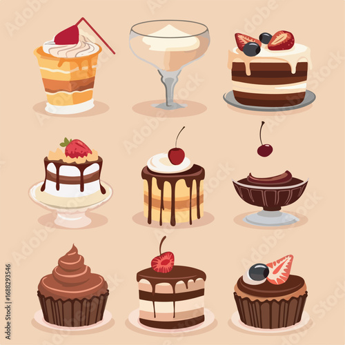 cake, dessert, food, chocolate, sweet, cream, delicious, coffee, pastry, white, gourmet, plate, cupcake, muffin, cup, baked, fruit, snack, fresh, breakfast, strawberry, tasty, brown, bakery, isolated