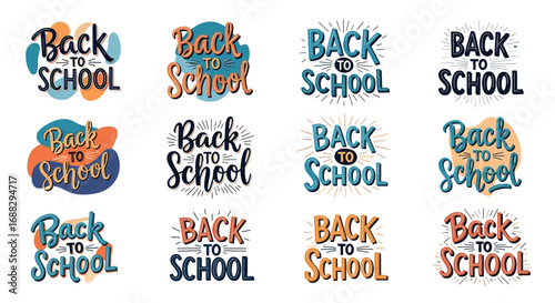 Vibrant 'Back to School' typographic designs ready for educational promotions and seasonal marketing campaigns