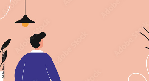 Minimalist illustration of a man gazing at an empty wall with warm lighting, perfect for business concepts, personal growth, or design presentations.