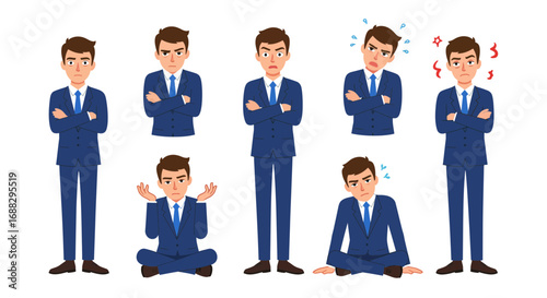 Cartoon businessman with diverse expressions and poses in vector format