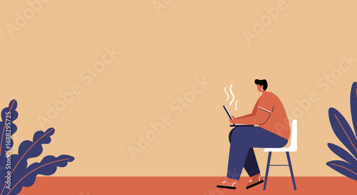 Dedicated person intensely focused on a laptop, symbolizing remote work, innovation, or a hot new idea. Ideal for business, tech, and creative projects.