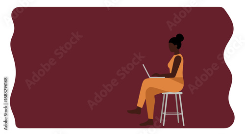 Black woman concentrating on her laptop, embodying modern remote work and digital lifestyle concepts. Perfect for business and education.