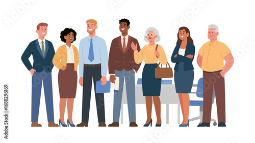 Diverse business team standing together in professional attire vector art