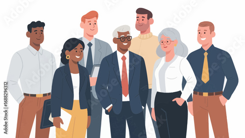Diverse group of professionals standing together in a business setting vector