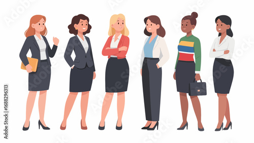 Diverse group of professional women standing together in formal attire