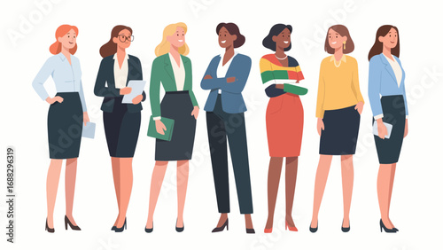 Diverse group of professional women standing together in formal attire