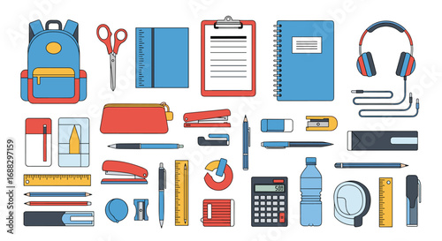 Vibrant collection of school and office supplies, perfect for educational or work projects.