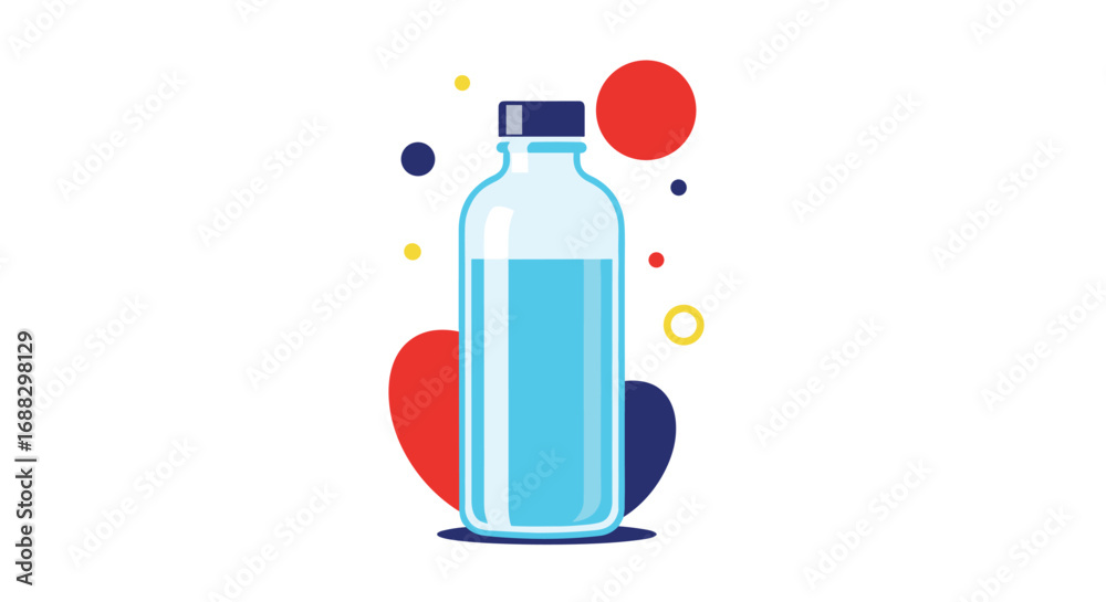 Obraz premium Refreshing blue water bottle concept with vibrant abstract shapes, perfect for health and wellness themes.