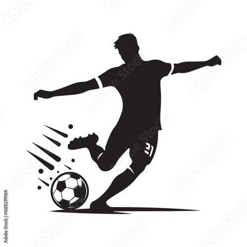 Football Player Kicking Ball vector silhouette clip art logo design concept illustration 