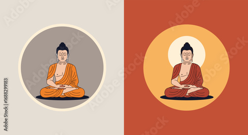 Serene Buddha meditating peacefully, radiating calm and spiritual enlightenment in vibrant, modern art style