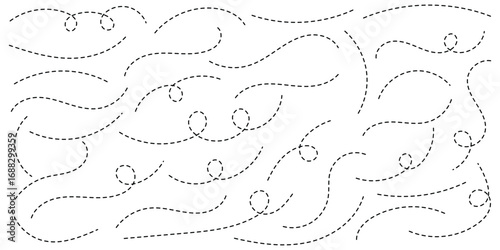 Abstract Hand-Drawn Dotted Line Collection. Dotted Spiral Curve Line. Hand Sketched Curly Border isolated on white background. eps 10