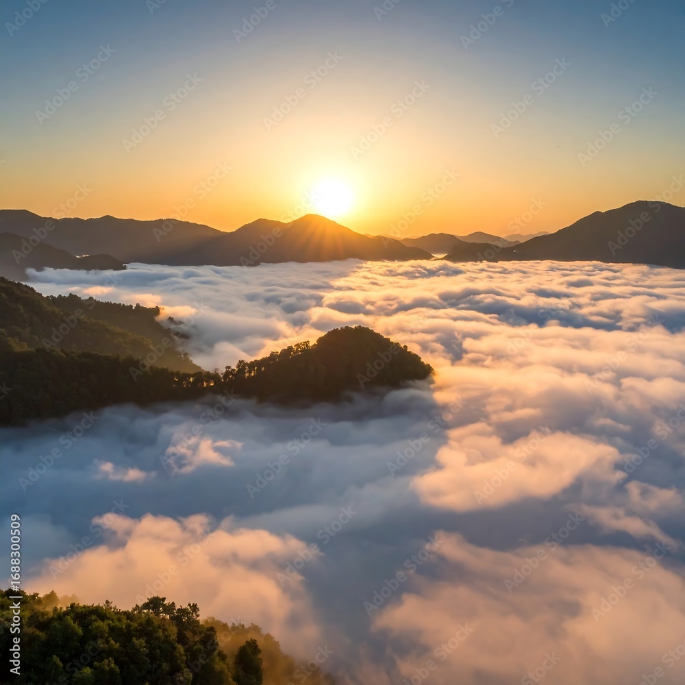 Obraz premium Mountain Sunrise, Cloudscape View
