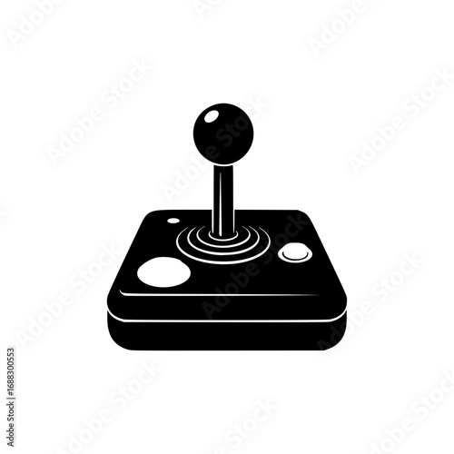 Classic black vector logo design featuring a retro arcade game joystick controller