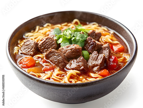 A bowl of cooked braised beef noodle instant noodles
