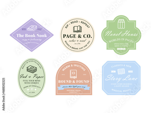 A set of bookstore logos, each reflecting a distinct theme and inviting book lovers to delve into a world of storytelling and imagination.